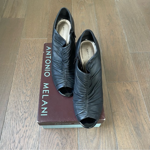 ANTONIO MELANI THEA WOMENS ANKLE BOOTIE BLACK LEATHER PEEP TOE HIGH HEELS BOOTS - Picture 10 of 11